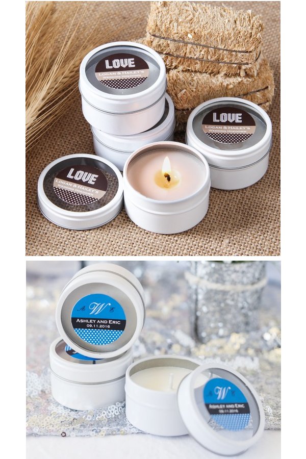 Mini Round Personalized Clear Top Wedding Candle Favors